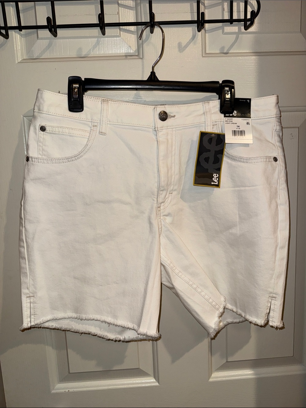 Lee White Denim Cutoff Shorts with Frayed Hem